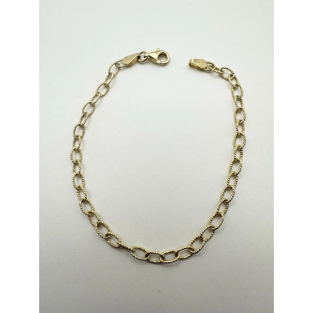 925 Italy Gold Vermeil Oval Link Chain Bracelet 7.25” 3mm Wide